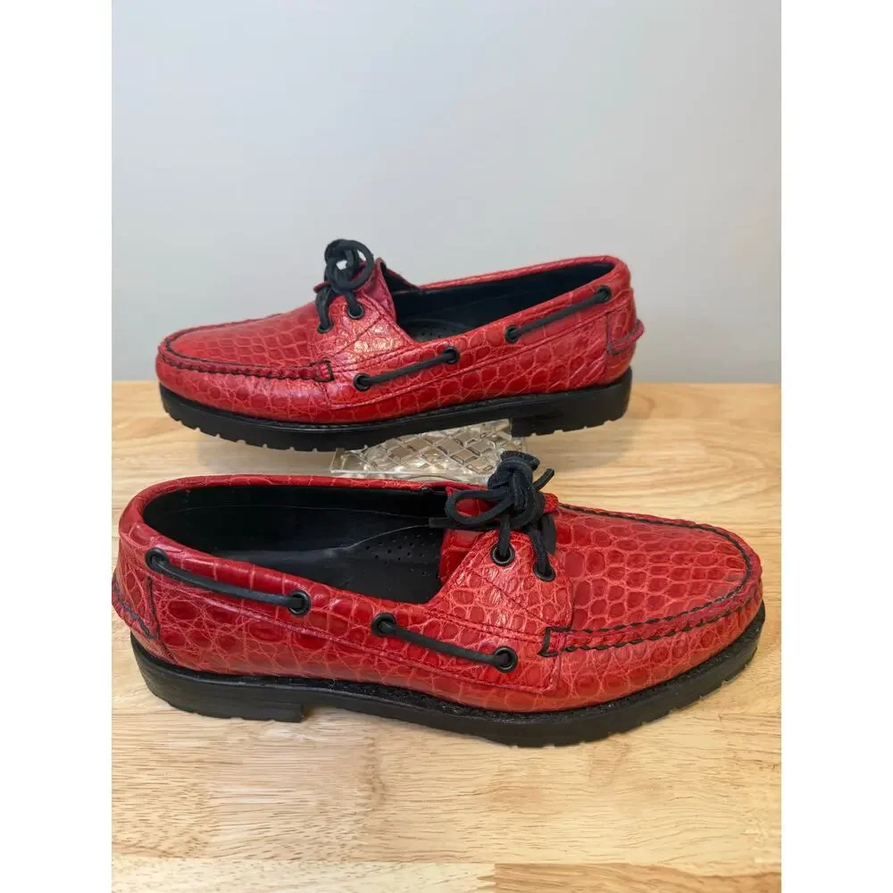 NEW Rancourt & Co. Red Leather American Alligator Boat Shoes Maine USA 8.5D JL